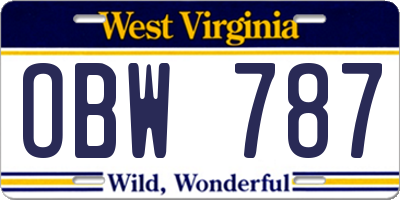 WV license plate OBW787