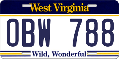 WV license plate OBW788