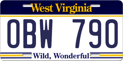 WV license plate OBW790
