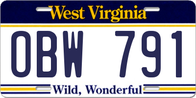 WV license plate OBW791