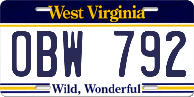 WV license plate OBW792