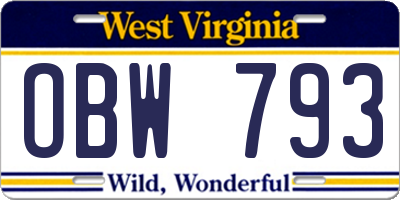 WV license plate OBW793