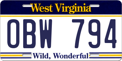 WV license plate OBW794