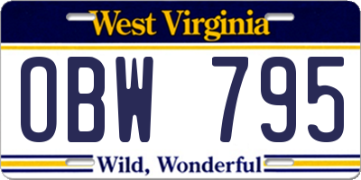 WV license plate OBW795