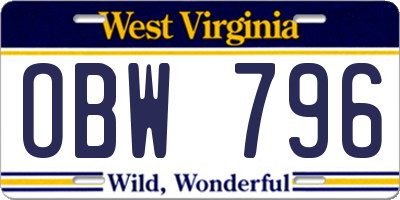 WV license plate OBW796