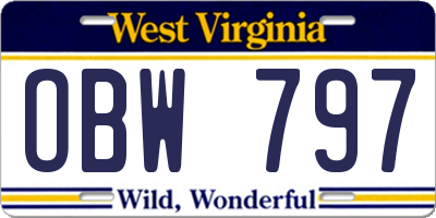 WV license plate OBW797