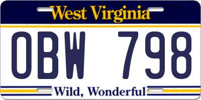 WV license plate OBW798