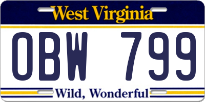 WV license plate OBW799
