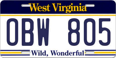 WV license plate OBW805