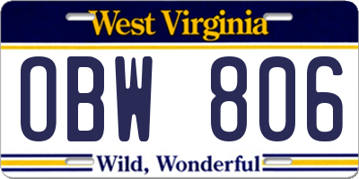 WV license plate OBW806
