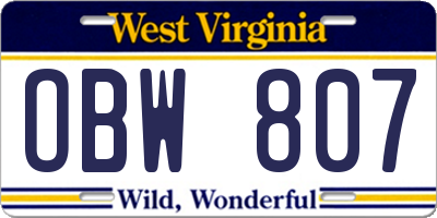 WV license plate OBW807