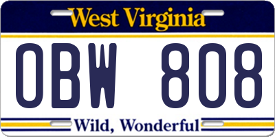 WV license plate OBW808