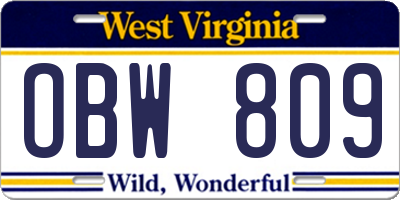 WV license plate OBW809