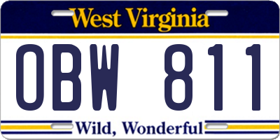 WV license plate OBW811