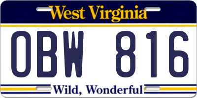 WV license plate OBW816