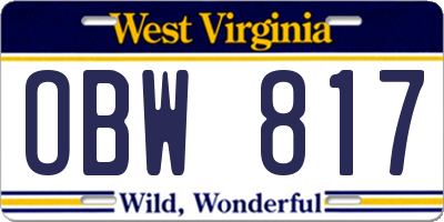 WV license plate OBW817
