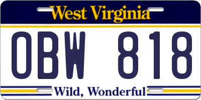 WV license plate OBW818