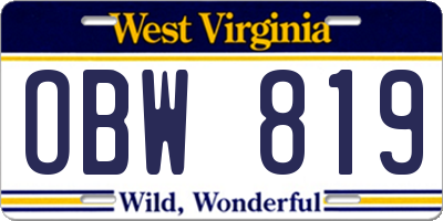 WV license plate OBW819