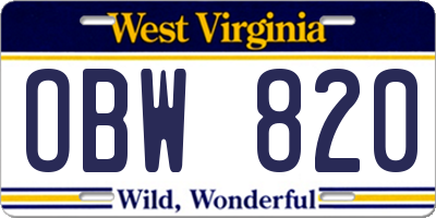 WV license plate OBW820