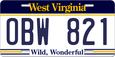 WV license plate OBW821