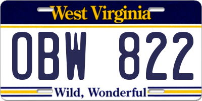 WV license plate OBW822