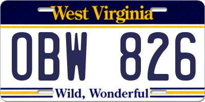 WV license plate OBW826