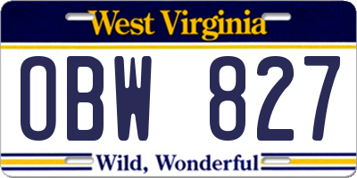 WV license plate OBW827