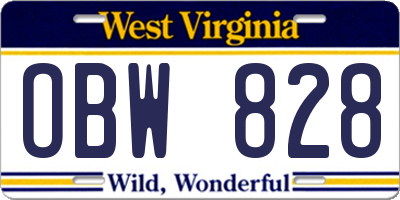 WV license plate OBW828