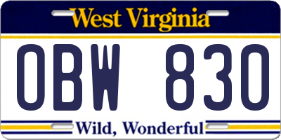 WV license plate OBW830