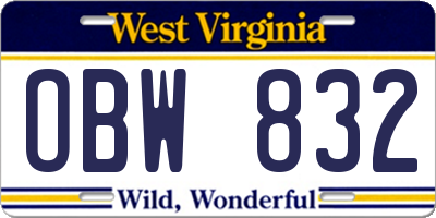 WV license plate OBW832