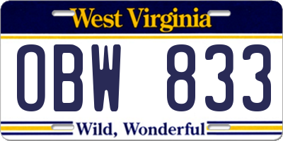 WV license plate OBW833