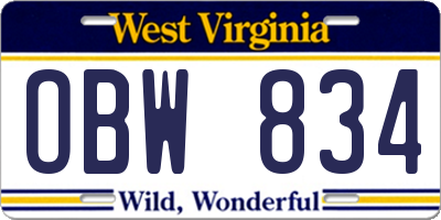 WV license plate OBW834