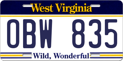 WV license plate OBW835