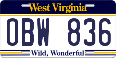 WV license plate OBW836