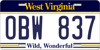 WV license plate OBW837