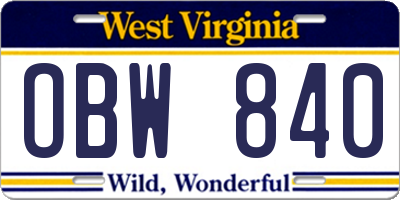 WV license plate OBW840