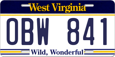 WV license plate OBW841