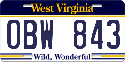 WV license plate OBW843