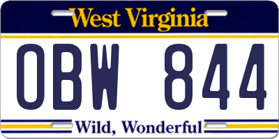 WV license plate OBW844