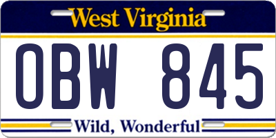 WV license plate OBW845