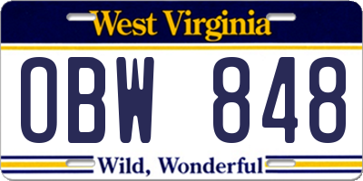 WV license plate OBW848