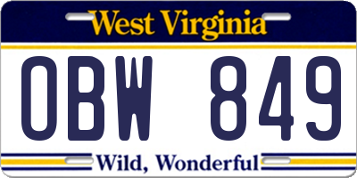 WV license plate OBW849