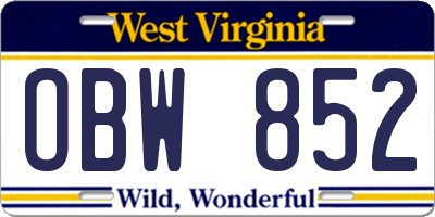 WV license plate OBW852