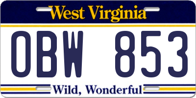 WV license plate OBW853