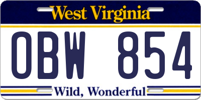 WV license plate OBW854