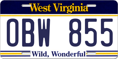 WV license plate OBW855