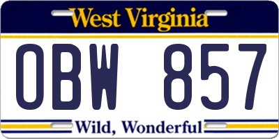 WV license plate OBW857