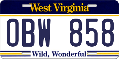 WV license plate OBW858