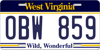 WV license plate OBW859