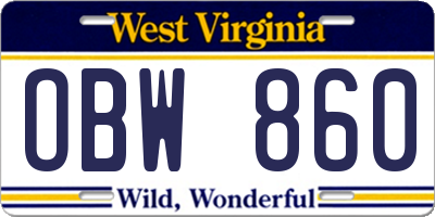 WV license plate OBW860